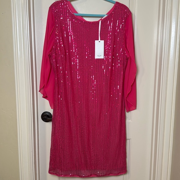 Grace Karin Dresses & Skirts - NWT Grace Karin XL Pink Sequin Dress Sheer Long Flutter Open Sleeves